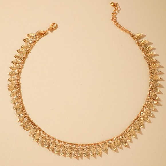 ✨Boho Gold Tassle Leaf Choker Necklace NEW - Picture 2 of 2